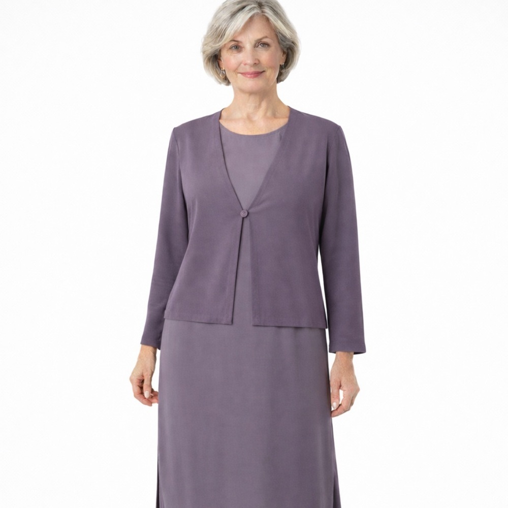 EILEEN FISHER Purple Silk Maxi Tank Dress & Matching Jacket Set Size P Petite